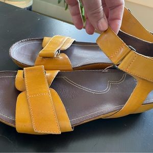 Very lightly used Sanita mustard-yellow Vana flats/ankle sandals.